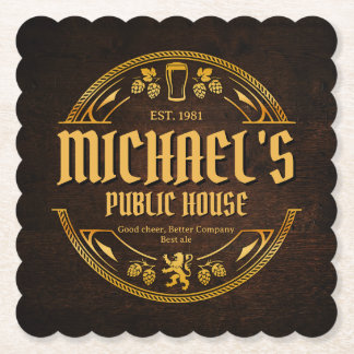 Gepersonaliseerd vintage pubbord rustic houten coa kartonnen onderzetters