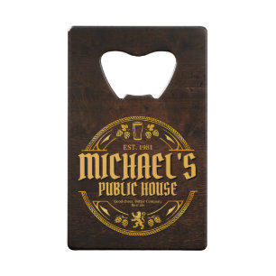 Gepersonaliseerd vintage pubbord van roestvrij sta kredietkaart flessenopener