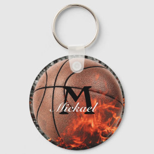 Gepersonaliseerd vlambaar Basketball Sleutelhanger