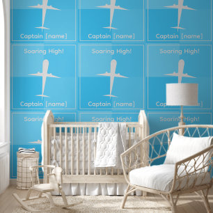Gepersonaliseerd Vliegtuig Blue Squares Kinder kam Behang