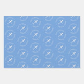 Gepersonaliseerd vliegtuig verjaardag blauw groen inpakpapier vel (Voorkant)