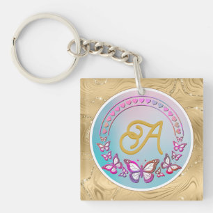 Gepersonaliseerd vlindermonogram sleutelhanger