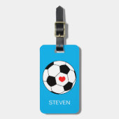 Gepersonaliseerd Voetbal Blauw met hart Bagagelabel (Voorkant verticaal)