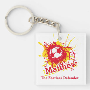 Gepersonaliseerd voetbal defensieve jongen rode te sleutelhanger