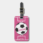 Gepersonaliseerd Voetbal en veldroze Bagagelabel (Voorkant verticaal)