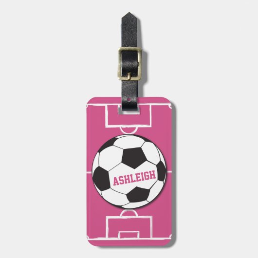 Gepersonaliseerd Voetbal en veldroze Bagagelabel (Voorkant verticaal)