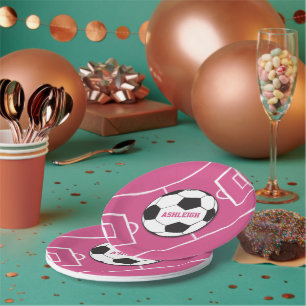 Gepersonaliseerd Voetbal en veldroze Papieren Bordje