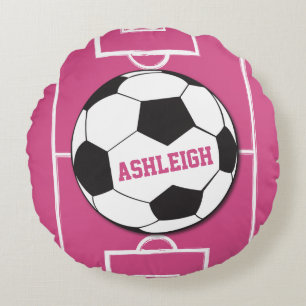 Gepersonaliseerd Voetbal en veldroze Rond Kussen