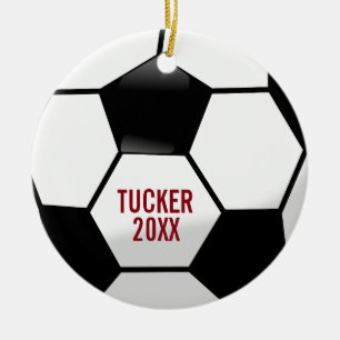Gepersonaliseerd Voetbal met de Naam en het Aantal Keramisch Ornament