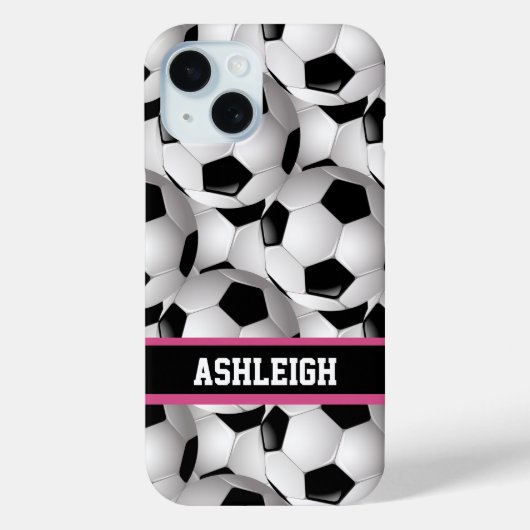 Gepersonaliseerd Voetbal Patroon zwart roze wit Case-Mate iPhone Case (Achterkant)
