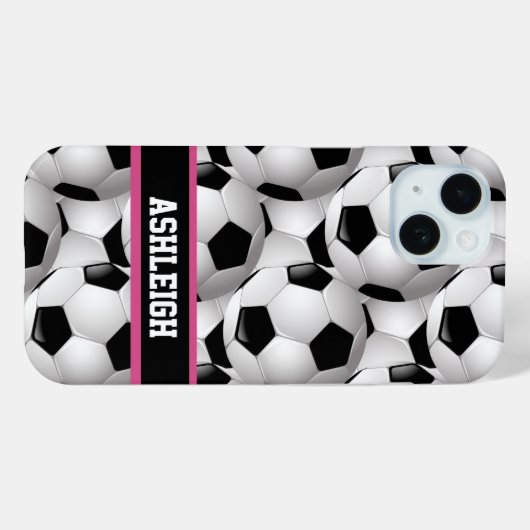Gepersonaliseerd Voetbal Patroon zwart roze wit Case-Mate iPhone Case (Achterkant (horizontaal))
