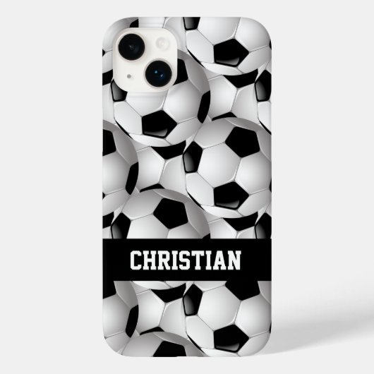 Gepersonaliseerd Voetbal Patroon zwart wit Case-Mate iPhone Case (Achterkant)