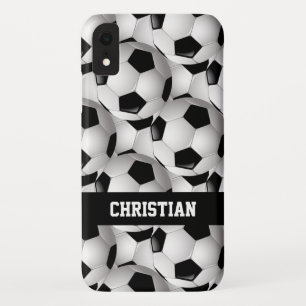 Gepersonaliseerd Voetbal Patroon zwart wit iPhone XR Hoesje