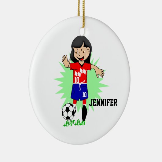 Gepersonaliseerd voetbalmeisje keramisch ornament (Rechts)