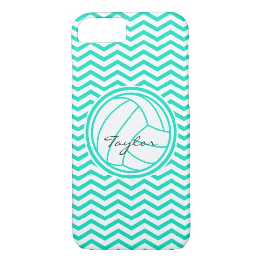Gepersonaliseerd volleybal; Aqua Green Chevron Case-Mate iPhone Case (Achterkant)