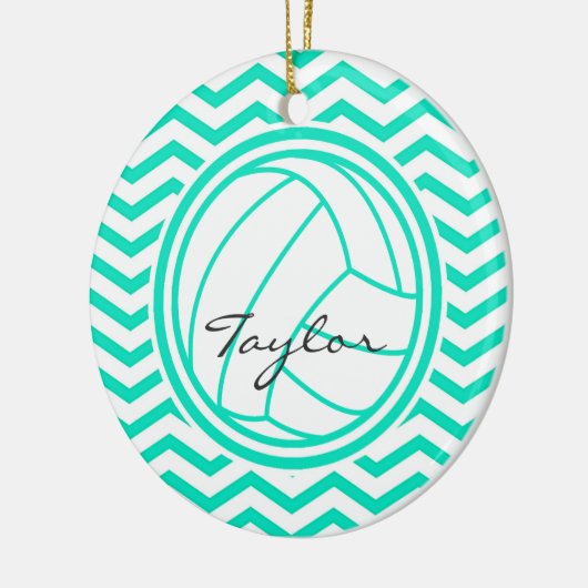 Gepersonaliseerd volleybal; Aqua Green Chevron Keramisch Ornament (Links)