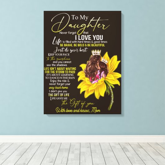 Gepersonaliseerd voor mijn dochter-liefde van mama canvas afdruk (Insitu (Houten vloer))