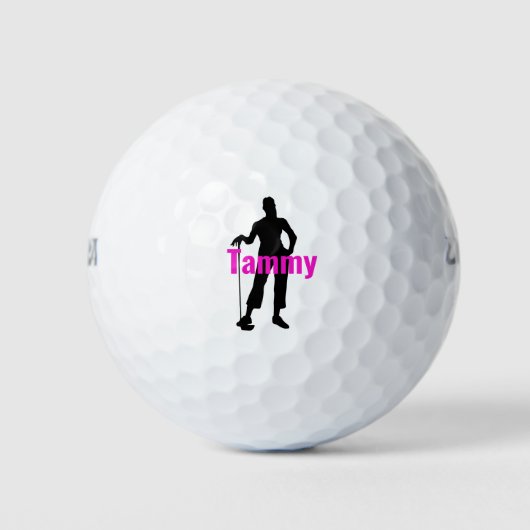 Gepersonaliseerd Vrouw Golfer Silhouette Golf Ball Golfballen (Voorkant)
