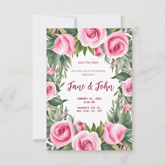 [Gepersonaliseerd] Waterverf Roos bruiloft uitnodi Kaart (Voorkant)