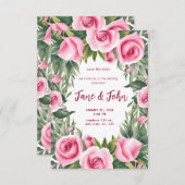 [Gepersonaliseerd] Waterverf Roos bruiloft uitnodi Kaart (Voorkant / Achterkant)