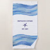 Gepersonaliseerd Waterverf Wave Beach House Towel Strandlaken (Voorkant)