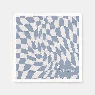Gepersonaliseerd Wavy Blauw Optisch Checkerboard Servet