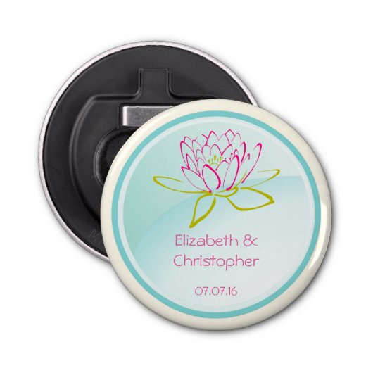 Gepersonaliseerd weddenschap voor Lotus Flower Button Flesopener (Voorkant)