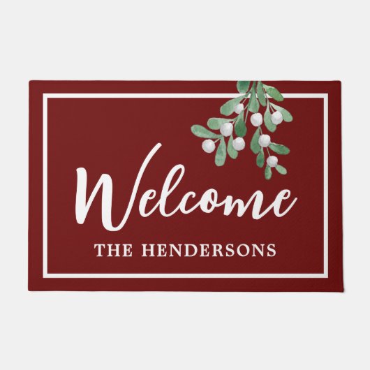 Gepersonaliseerd Welkom Kerstmis Burgundy Doormat Deurmat (Voorkant)