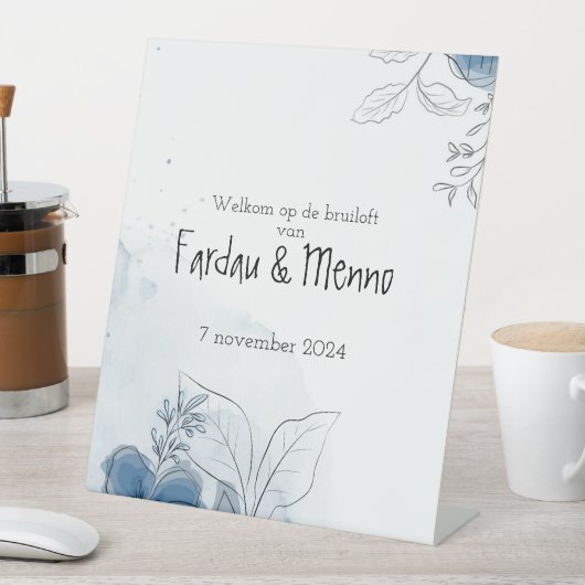 Gepersonaliseerd welkomstsbord bruiloft reclamebord met voetstuk (Insitu)