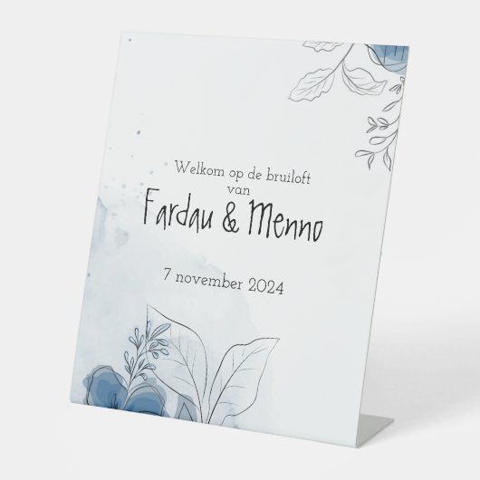 Gepersonaliseerd welkomstsbord bruiloft  reclamebord met voetstuk (Voorkant)