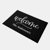 Gepersonaliseerd welkomstzwart witscript deurmat (Schuin)