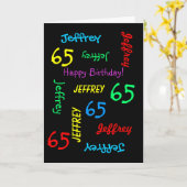 Gepersonaliseerd Wenskaart, zwart, 65e verjaardag Kaart (Gele Bloem)