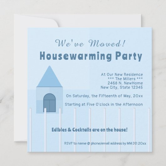 Gepersonaliseerd White Fence New Home Housewarming Aankondiging (Voorkant)