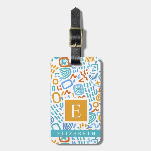 Gepersonaliseerd Wit Blauw Geel Rood Abstract Patr Bagagelabel (Voorkant verticaal)