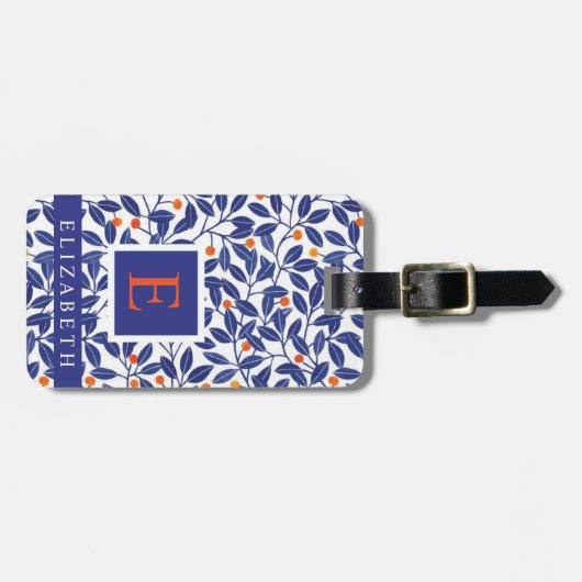 Gepersonaliseerd wit bloemblauw blad bagagelabel (Voorkant horizontaal)