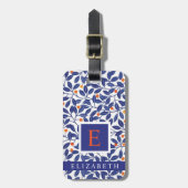 Gepersonaliseerd wit bloemblauw blad bagagelabel (Voorkant verticaal)