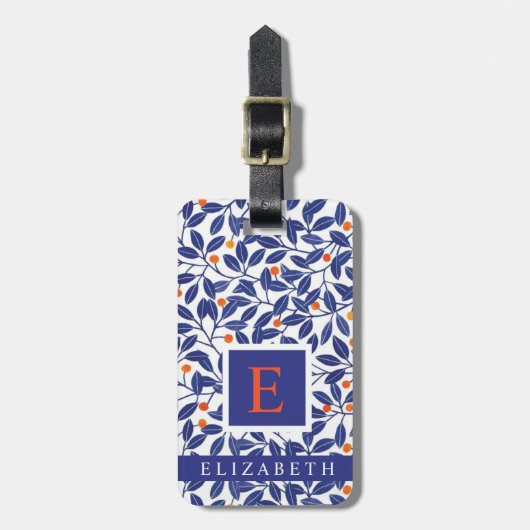 Gepersonaliseerd wit bloemblauw blad bagagelabel (Voorkant verticaal)