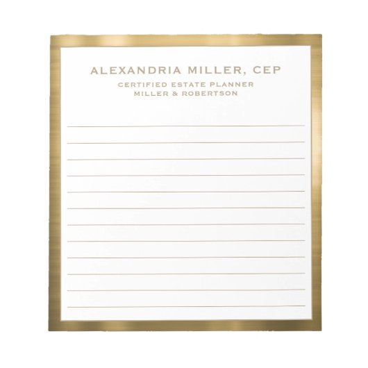 Gepersonaliseerd wit en Gold Professional Notitieb Notitieblok (Voorkant)
