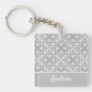 Gepersonaliseerd wit en grijs patroon sleutelhanger