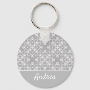 Gepersonaliseerd wit en grijs patroon sleutelhanger