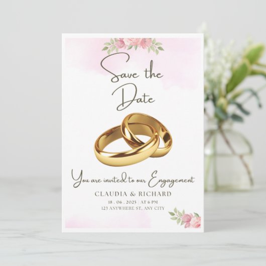 Gepersonaliseerd Wit en Roze Verloving Kaart Desig (Staand voorkant)