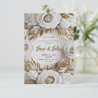 [Gepersonaliseerd] Wit & Gouden Huwelijksuitnodigi Kaart