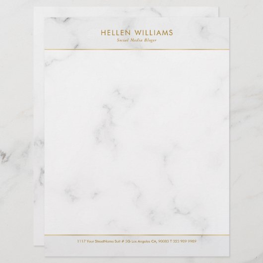 Gepersonaliseerd wit marmer gouden beroerte accent briefhoofd (Voorkant / Achterkant)