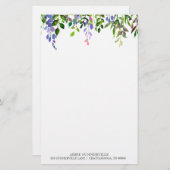 Gepersonaliseerd Wit met Paarse Floral Briefpapier (Voorkant / Achterkant)