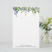 Gepersonaliseerd Wit met Paarse Floral Briefpapier (Staand voorkant)
