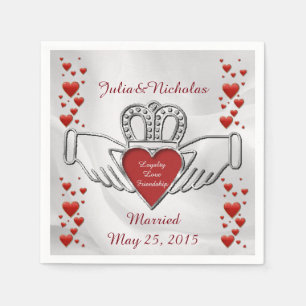 Gepersonaliseerd wit satin Claddagh Symbool Napkin Servetten