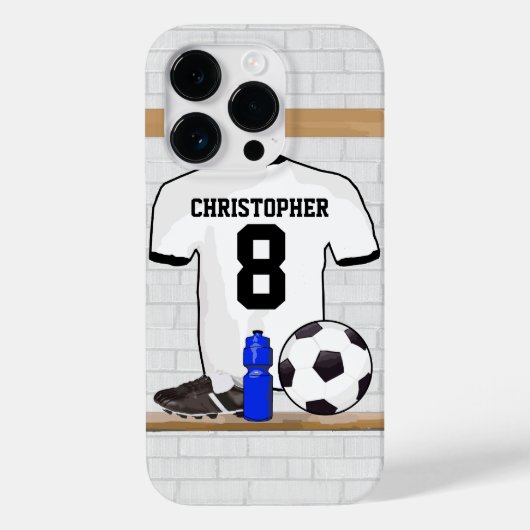 Gepersonaliseerd wit zwart Football Soccer Jersey Case-Mate iPhone Case (Achterkant)