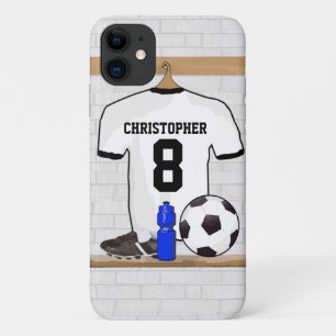 Gepersonaliseerd wit zwart Football Soccer Jersey iPhone 11 Hoesje