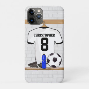 Gepersonaliseerd wit zwart Football Soccer Jersey iPhone 11 Pro Hoesje