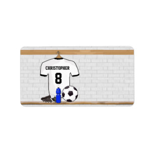 Gepersonaliseerd wit zwart Football Soccer Jersey Etiket